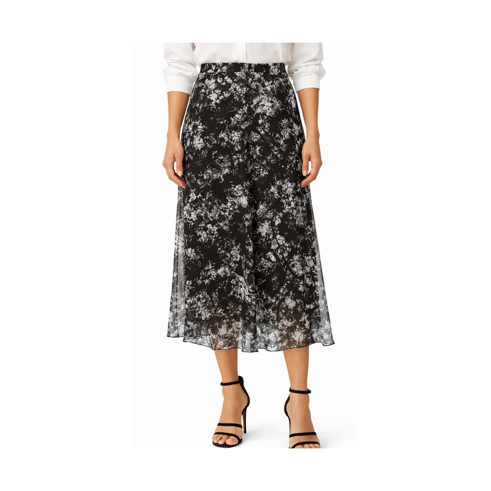 Coldwater Creek Skirt Womens Size 6 Black White Artsy A-Line Stretch Lined Midi